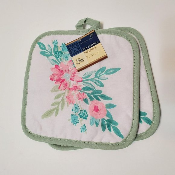 Flower Garden Kitchen Set, 10-piece, Placemats Towels Mitts, Green Pink Floral - Picture 6 of 8